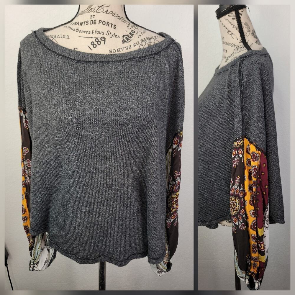 Free People Thermal Top Womens XS Blossom Waffle Knit Balloom Sleeves 677910